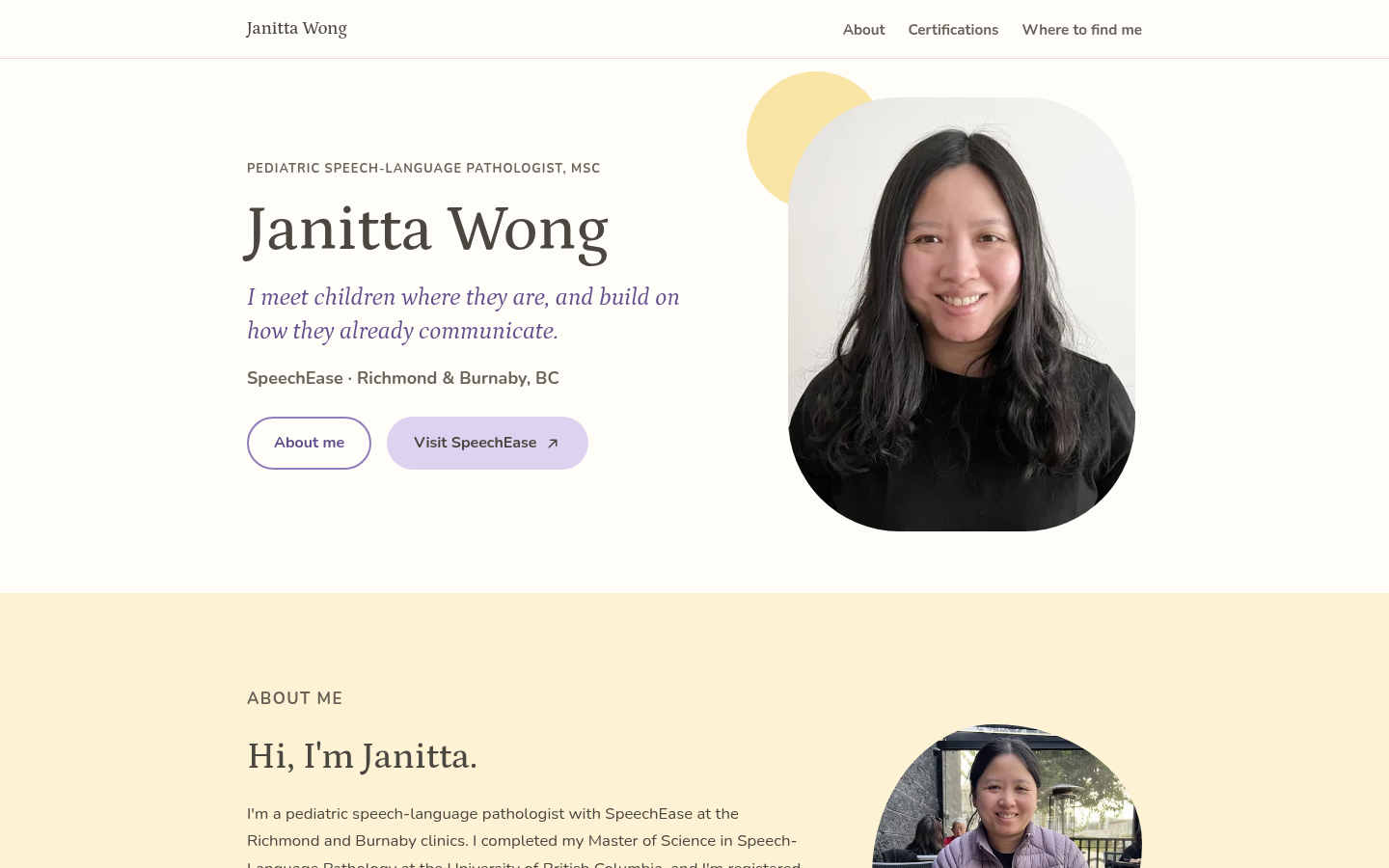 Janitta Wong homepage, pediatric speech-language pathologist in Richmond and Burnaby
